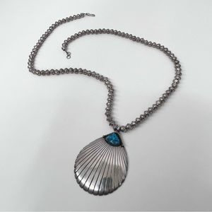 Vintage Navajo‎ WJ Musket Sterling Turquoise Necklace With Shell Design Pendant